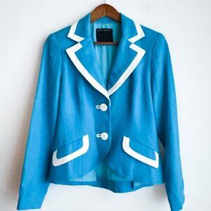 Ross Mayer LINEN Blue White Trim Two Button Fitted Summer Blazer 8